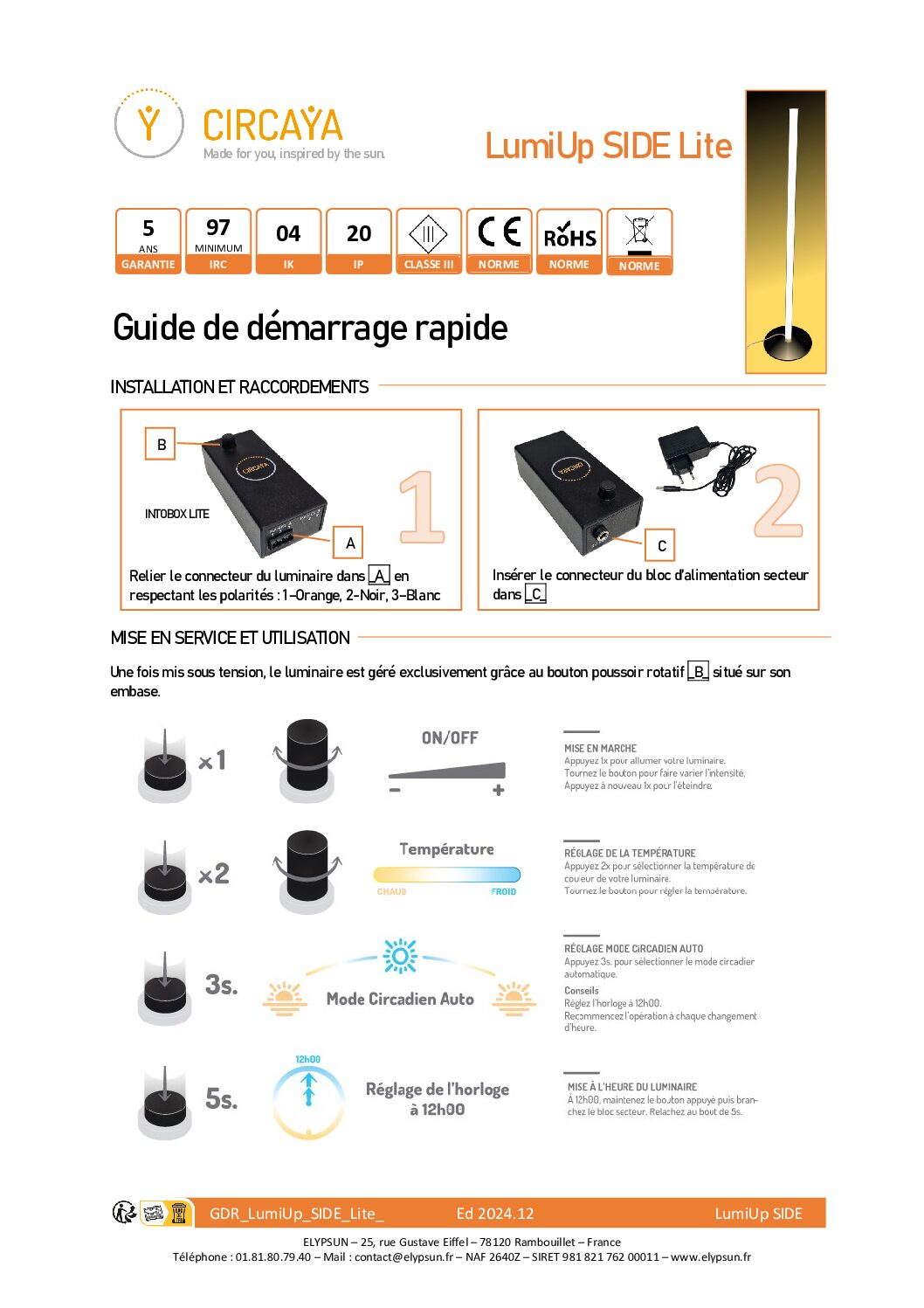 Guide Démarrage Rapide LumiUp Side Lite Ed2024.12