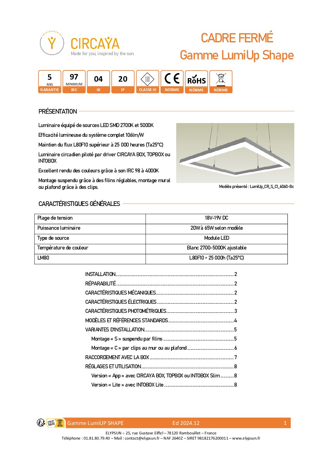 Notice technique LumiUp Shape Ed2024.12